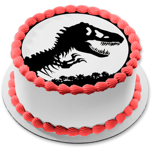 Jurassic Park Tyrannosaurus Rex Skeleton Black and White Edible Cake Topper Image ABPID06549