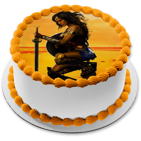 Wonder Woman Sword with a Desert Background Edible Cake Topper Image ABPID06554