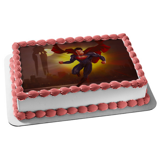 Superman  City Skyline Spaceship Edible Cake Topper Image ABPID04790