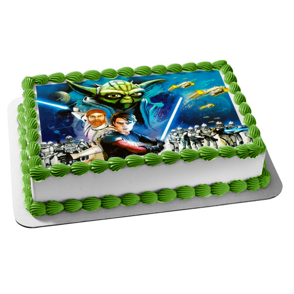 Star Wars: The Clone Wars Anakin Skywalker Yoda Storm Troopers and Obi-Wan Kenobi Edible Cake Topper Image ABPID06566