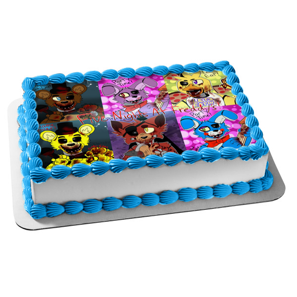 Five Nights at Freddy's Freddy Fazbear Bonnie Foxy Golden Freddy and Chico the Duck Edible Cake Topper Image ABPID06573