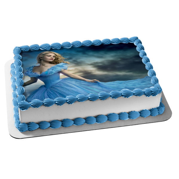 Cinderella In a Ball Gown with a Grey Sky Background Edible Cake Topper Image ABPID06579