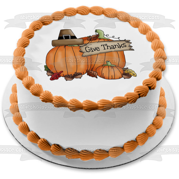 Thanksgiving Harvest with Pumpkins Give Thanks Edible Cake Topper Image ABPID06602