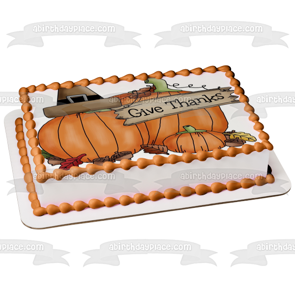 Thanksgiving Harvest with Pumpkins Give Thanks Edible Cake Topper Image ABPID06602