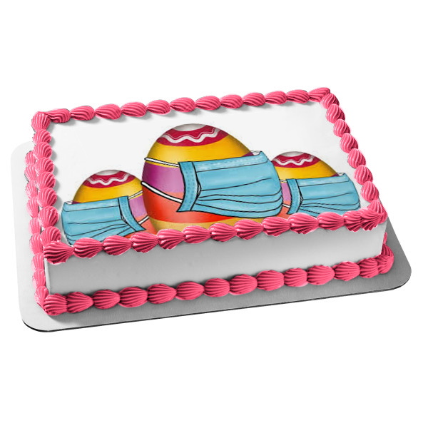 Happy Easter Easter Eggs with Masks Edible Cake Topper Image ABPID53738