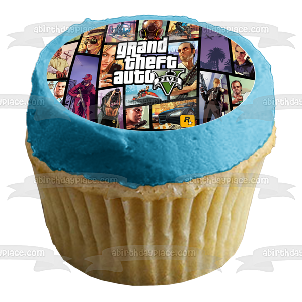 Grand Theft Auto Five Guns and Cars Edible Cake Topper Image ABPID04910