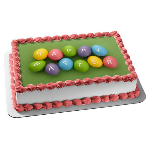 Happy Easter Pastel Easter Eggs Edible Cake Topper Image ABPID53744