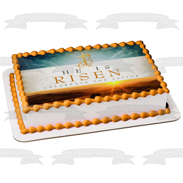Pascua Él ha resucitado Celebra la cruz del Salvador Imagen comestible para decoración de tarta ABPID53749 