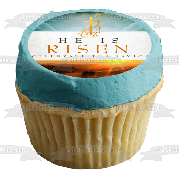 Pascua Él ha resucitado Celebra la cruz del Salvador Imagen comestible para decoración de tarta ABPID53749 