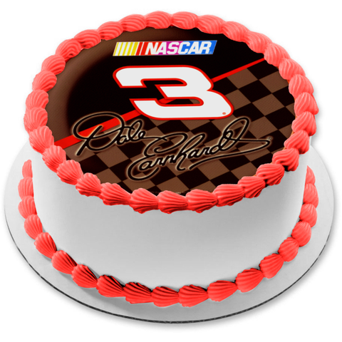 Dale Earnhardt Signature Nascar #3 Racing Background Checkered Flag Edible Cake Topper Image ABPID04932