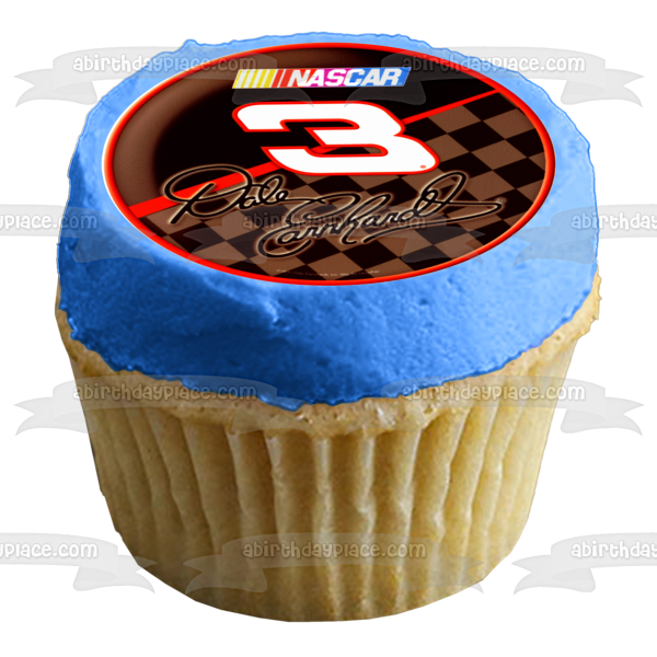 Dale Earnhardt Signature Nascar #3 Racing Background Checkered Flag Edible Cake Topper Image ABPID04932