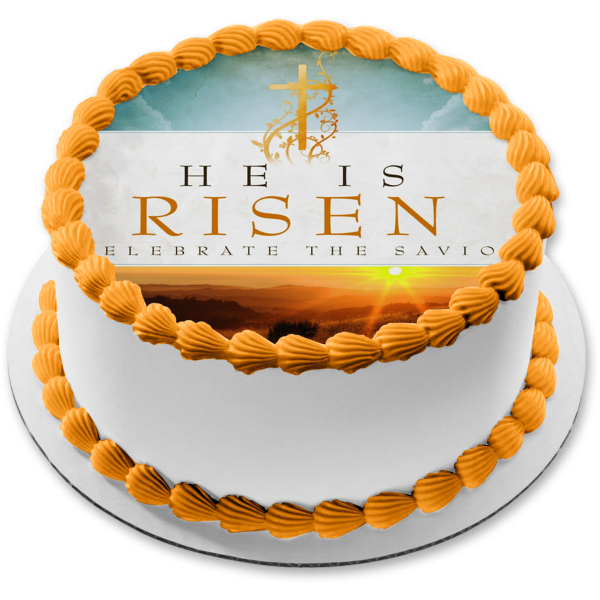 Pascua Él ha resucitado Celebra la cruz del Salvador Imagen comestible para decoración de tarta ABPID53749 