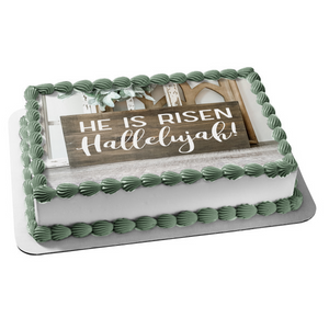 He Is Risen Hallelujah! Happy Easter Edible Cake Topper Image ABPID53753
