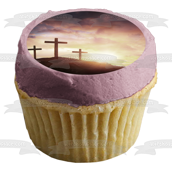 Happy Easter Crosses In the Sunset Edible Cake Topper Image ABPID53755
