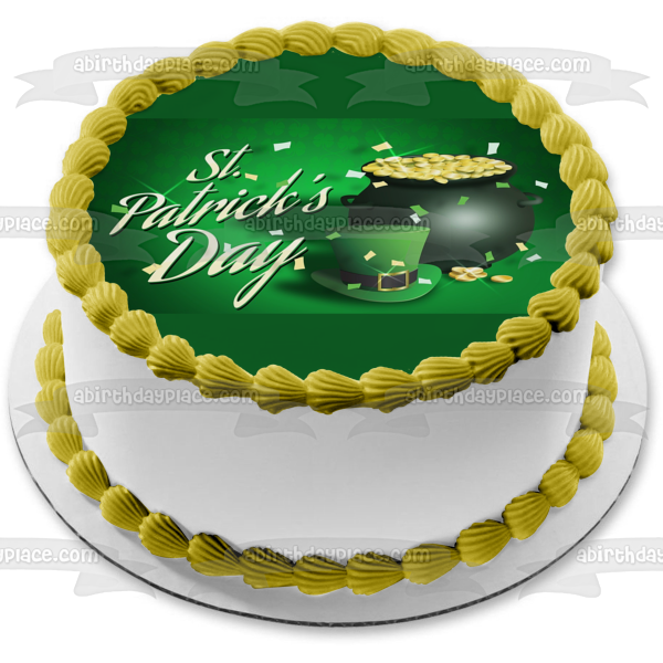 Happy St. Patrick's Day Leprechaun Hat Pot of Gold Edible Cake Topper Image ABPID53721