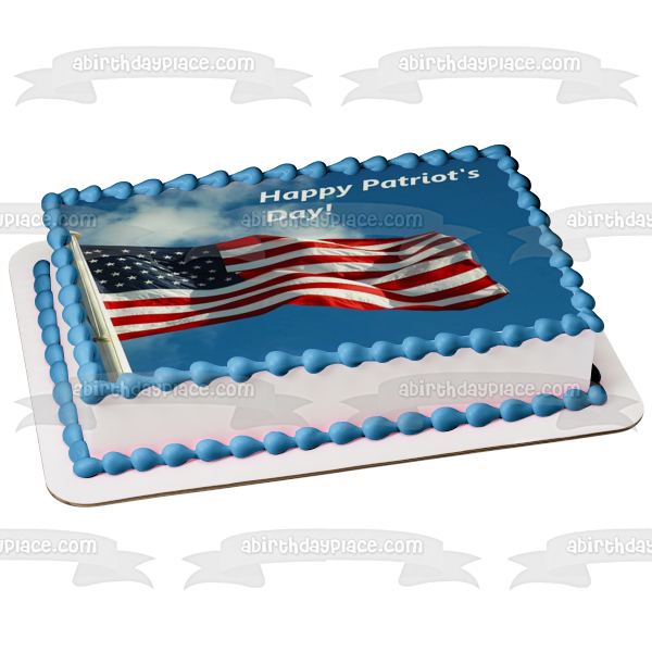 Happy Patriot's Day American Flag Edible Cake Topper Image ABPID53759