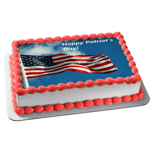 Happy Patriot's Day American Flag Edible Cake Topper Image ABPID53759