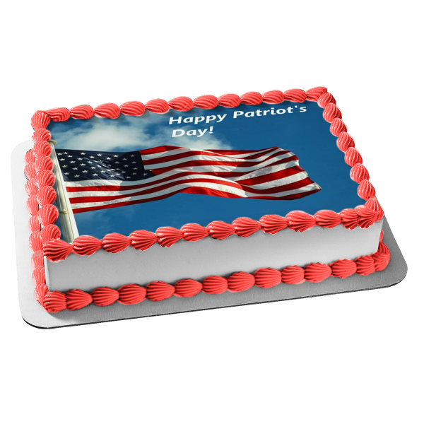 Happy Patriot's Day American Flag Edible Cake Topper Image ABPID53759