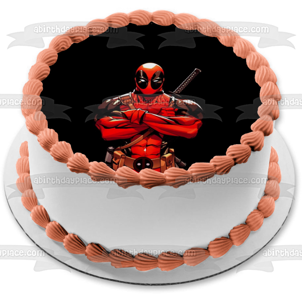 Deadpool Comic Black Background Edible Cake Topper Image ABPID04953