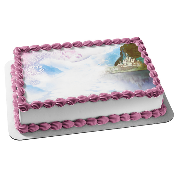 Frozen Background Snowflakes Castle and Mountains Edible Cake Topper Image ABPID06622