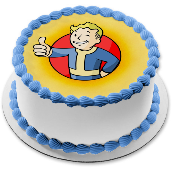 Fallout 4 Vault Boy Vault-Tech Thumbs Up Edible Cake Topper Image ABPID07006