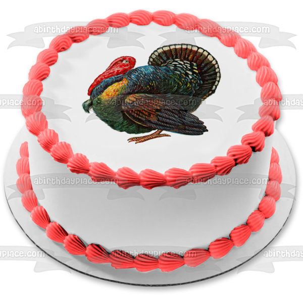 Happy Thanksgiving Colorful Turkey Edible Cake Topper Image ABPID07019