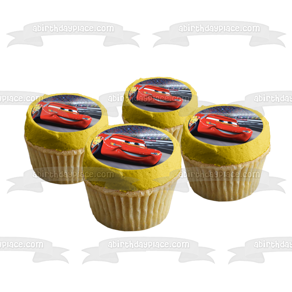 Cars Lightening McQueen on a Race Track Edible Cake Topper Image ABPID07020