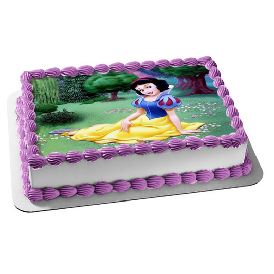Imagen comestible para decoración de tarta con árboles y flores de Blancanieves ABPID06647 
