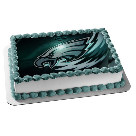 Philadelphia Eagles Logo NFL with a Black Background Edible Cake Topper Image ABPID07034