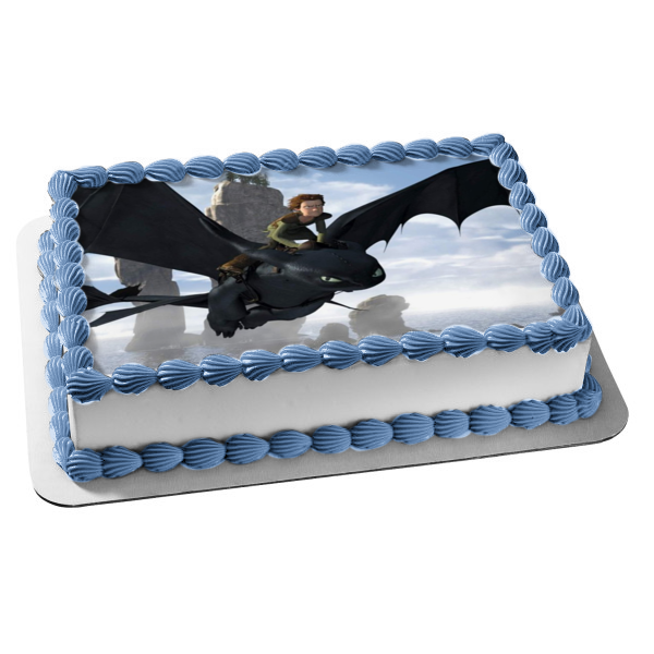 How to Train Your Dragon Toothless and Hiccup Flying Edible Cake Topper Image ABPID07038