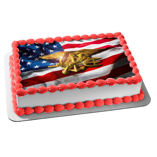 United States Navy Seal and the American Flag Edible Cake Topper Image ABPID07071