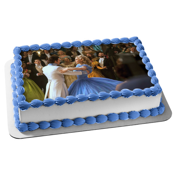 Cinderella Ball Gown Dancing with Prince Charming Edible Cake Topper Image ABPID06683