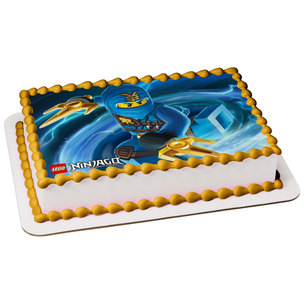 LEGO Ninjago Logo Blue Ninjago Jay Walker Elemental Master Edible Cake Topper Image ABPID07142