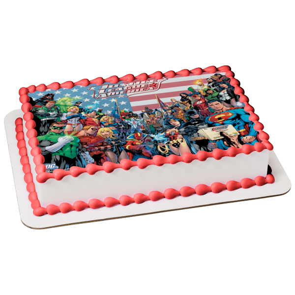 Justice League America Superman Batman Wonder Woman and Green Lantern Edible Cake Topper Image ABPID07150