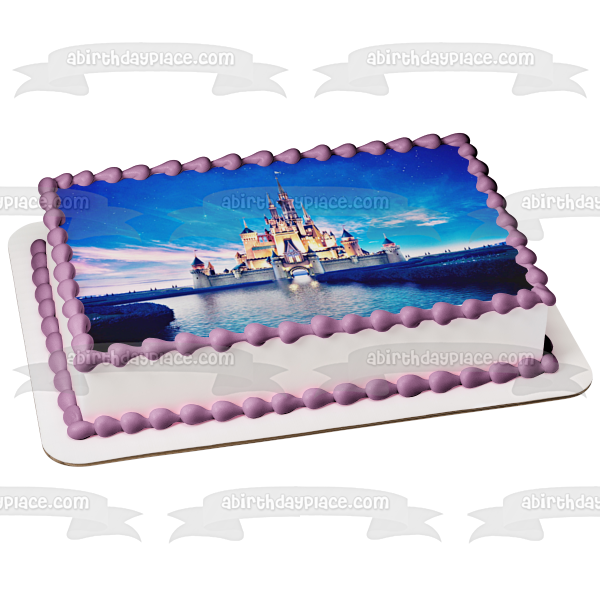 Cinderella Castle Blue Sky and Water Edible Cake Topper Image ABPID07156