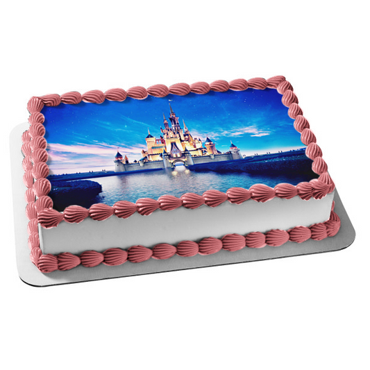 Cinderella Castle Blue Sky and Water Edible Cake Topper Image ABPID07156