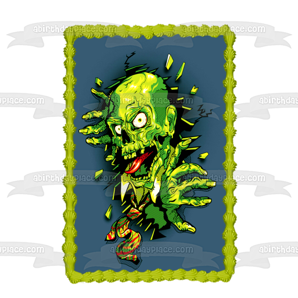 Zombie Cartoon Breaking Out of Wall Edible Cake Topper Image ABPID06784