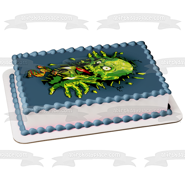 Zombie Cartoon Breaking Out of Wall Edible Cake Topper Image ABPID06784
