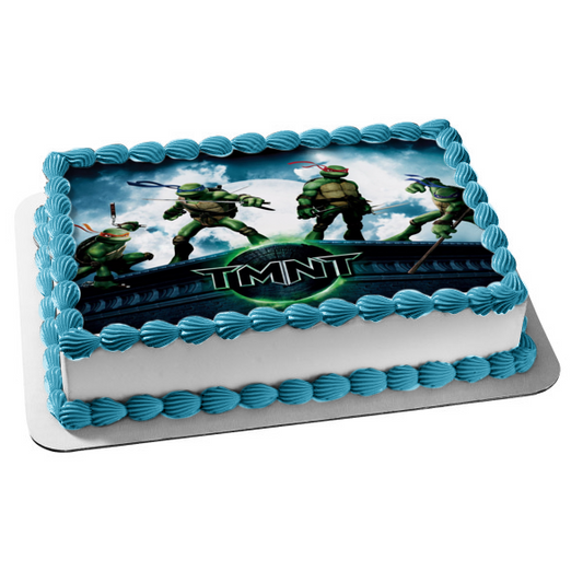 Teenage Mutant Ninja Turtles Donatello Michaelangelo Leonardo and Raphael Tmnt on a  Building In Front of the Moon Edible Cake Topper Image ABPID06791