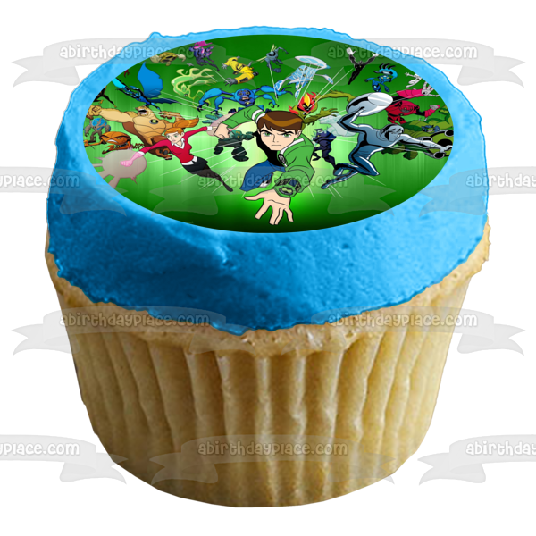 Ben 10 Ultimate Alien Ampfibian Ultimate Big Chill Ultimate Cannonbolt Ben Tennyson and Gwen Tennyson Edible Cake Topper Image ABPID07206