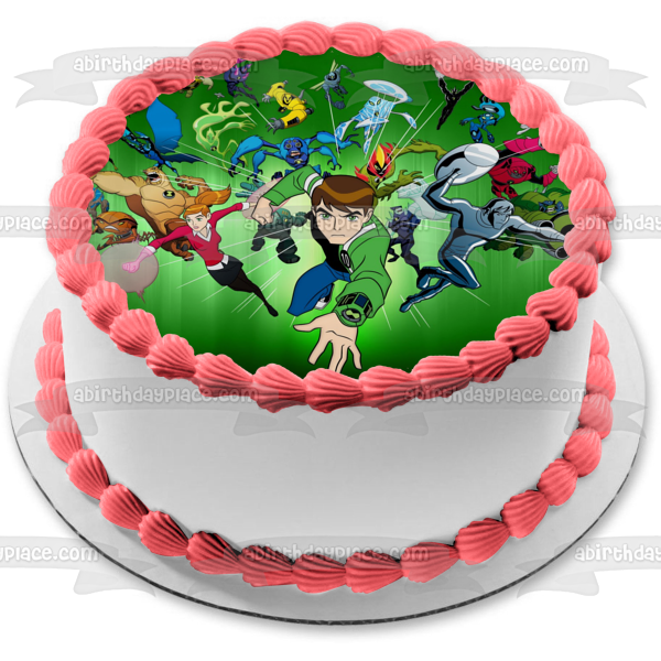 Ben 10 Ultimate Alien Ampfibian Ultimate Big Chill Ultimate Cannonbolt Ben Tennyson and Gwen Tennyson Edible Cake Topper Image ABPID07206