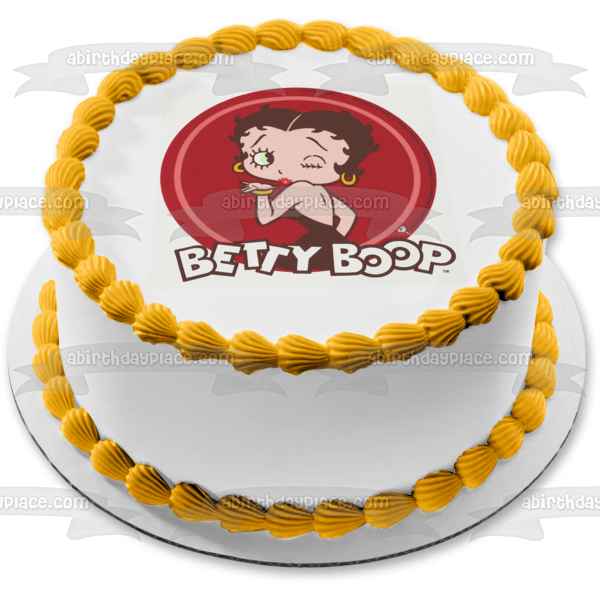 Betty Boop lanzando un beso y un fondo rojo Imagen comestible para decoración de tarta ABPID07213 