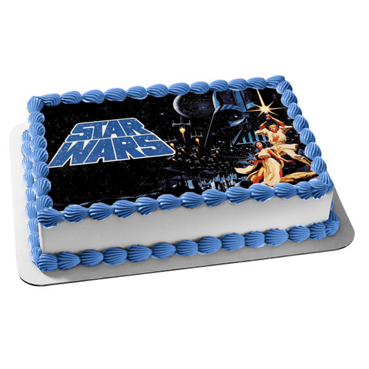 Star Wars Classic Logo Luke Skywalker Princess Leia and Darth Vader Edible Cake Topper Image ABPID06811