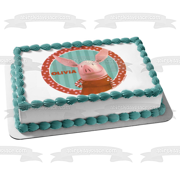 Olivia Piglet with a Blue Striped Background Edible Cake Topper Image ABPID07245