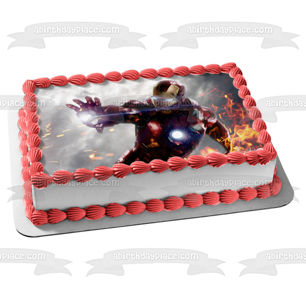 Iron Man Grey Background with Fire Edible Cake Topper Image ABPID07248
