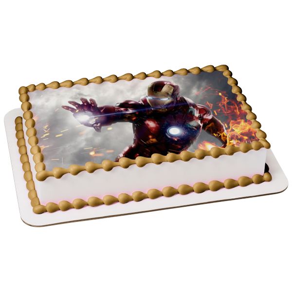 Iron Man Grey Background with Fire Edible Cake Topper Image ABPID07248