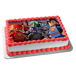LEGO DC Comics Movie Action Figures Wonder Woman the Flash and Superman Edible Cake Topper Image ABPID06834