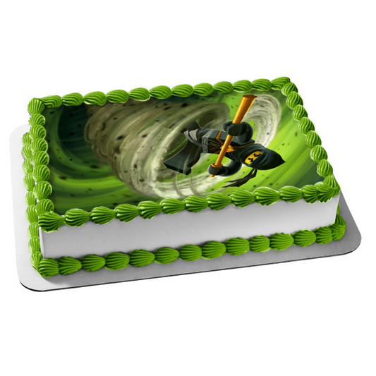 Ninjago Black Cole Tornado with a Green Background Edible Cake Topper Image ABPID07254