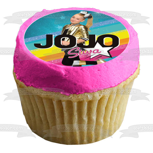 Jojo Siwa Peace Signs Heart Signs Rainbow Background Edible Cupcake Topper Images ABPID14853