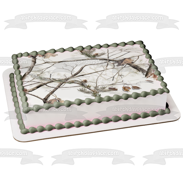 Snow Covered Trees and Leaves Camo Edible Cake Topper Image ABPID07280